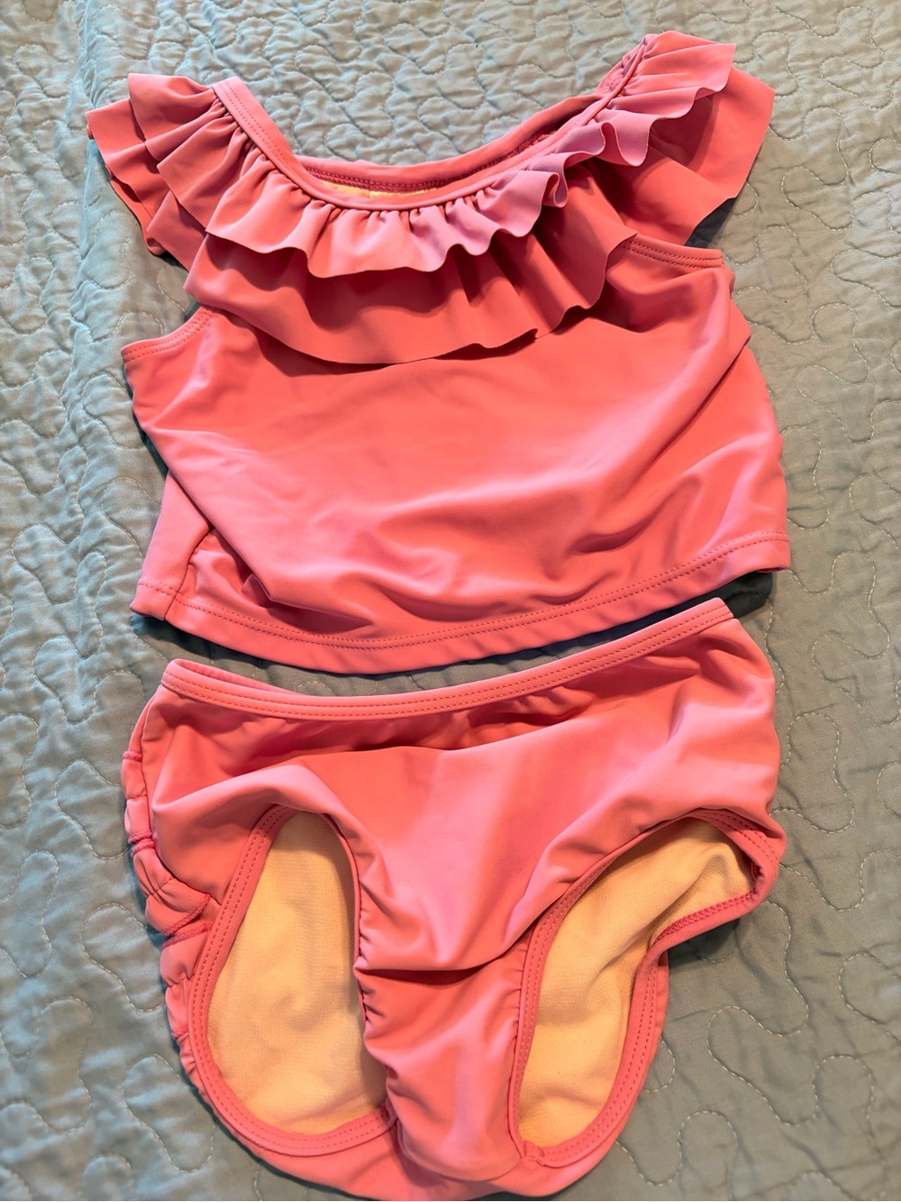 Ruffle Butts Coral Pink Ruffle Two-Piece Swim Set